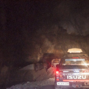 The convoy passing through the blasted section