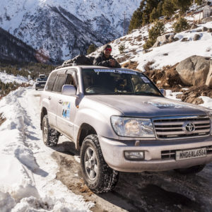 The Land Cruiser cruises along the iced route